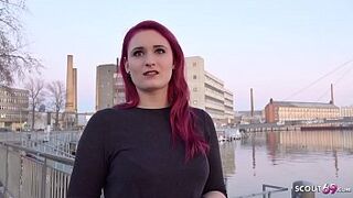 GERMAN SCOUT - Redhead College Teen Melina talk to Fuck at Street Casting