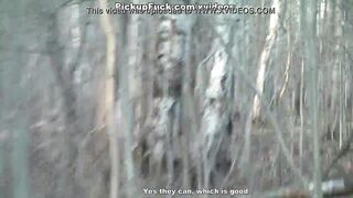 Titted brunette fuck in the woods