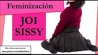 JOI sissy with feminization. Mini skirt and CEI condom.