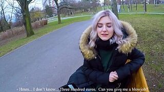 Cute teen swallows hot cum for cash - extreme public blowjob by Eva Elfie